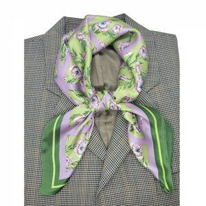 ✨Womens Green Purple Floral Geometric Square Scarf Silky Blend Foulard luxurious